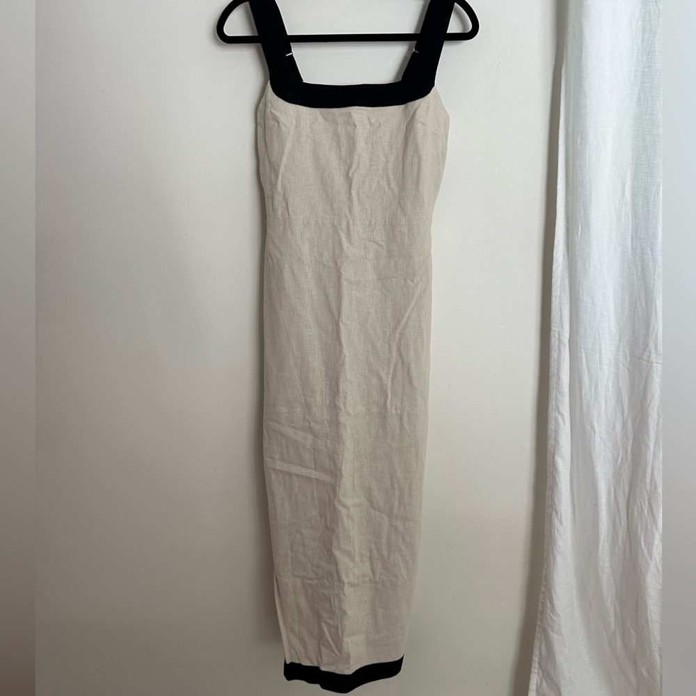 Abercrombie and fitch linen midi dress, black trimmed